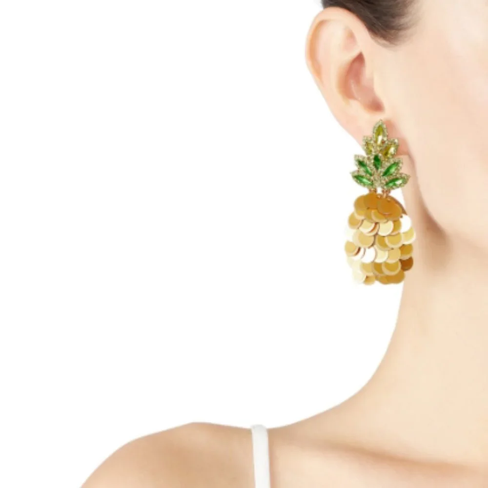 Kate Spade Pineapple Statement Stud Earrings , Gold, Green - Picture 3 of 10